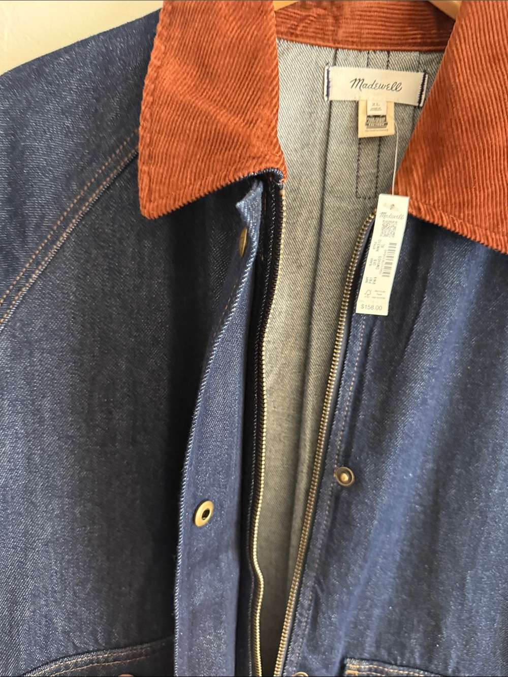 Madewell Dark Wash Denim Jacket with Rust Corduroy Collar - Picture 5 of 13
